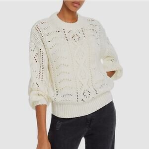 NWT LINE AND DOT Women’s Cream Chunky Cableknit Crew Neck Bubble Sleeve Sweater